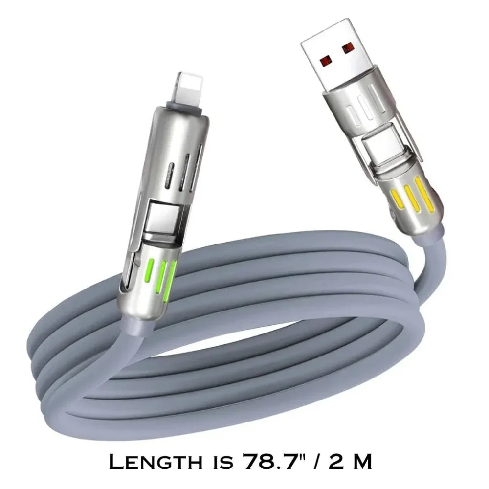 4-in-1 Fast Charging USB Cable, Multi-Port Charging with Color LED Lights